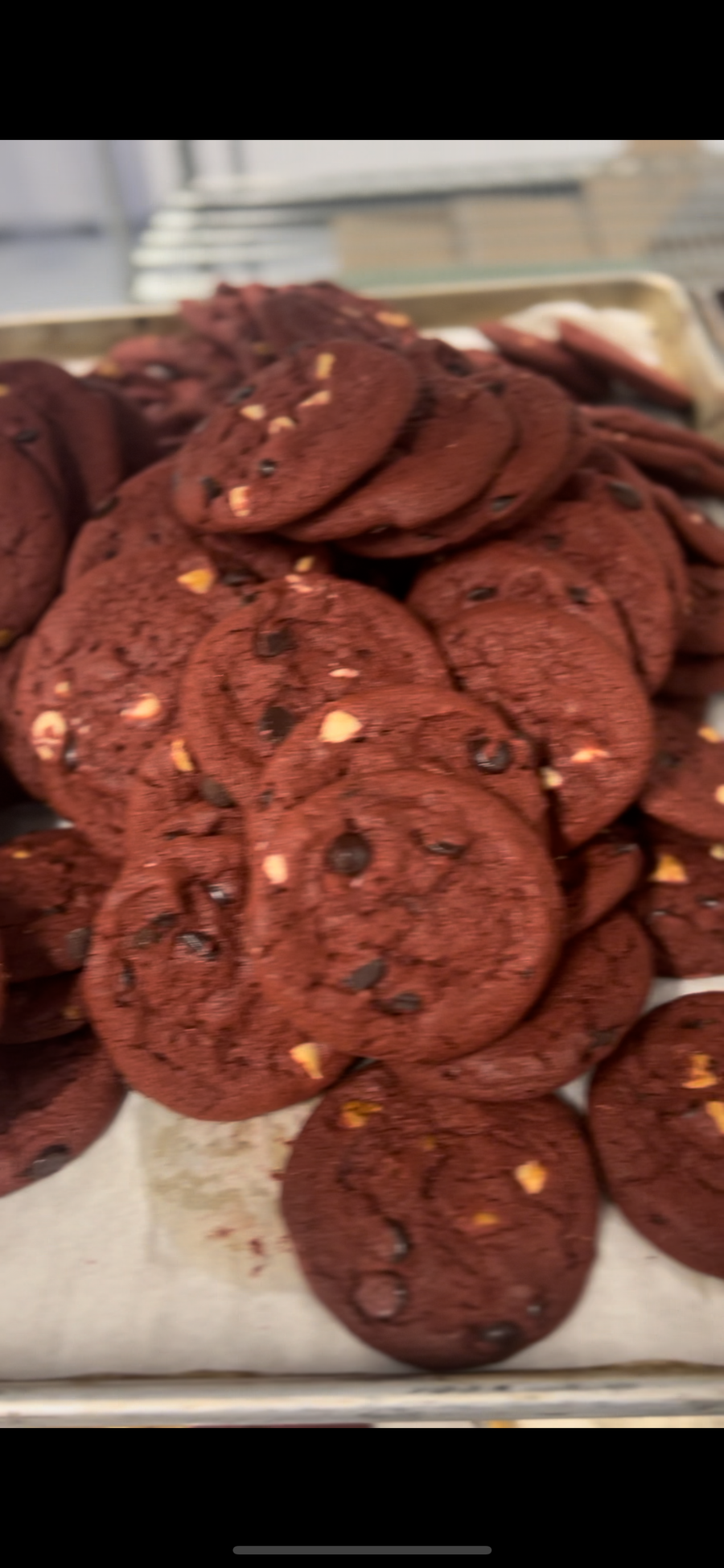 Red Velvet cookies with white chocolate chips and chocolate chips